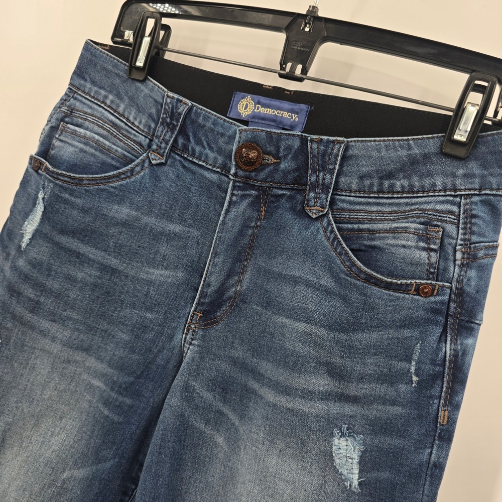 Democracy Ab Solution Jeans Womens 4 Straight Leg Distressed  Medium Wash Blue